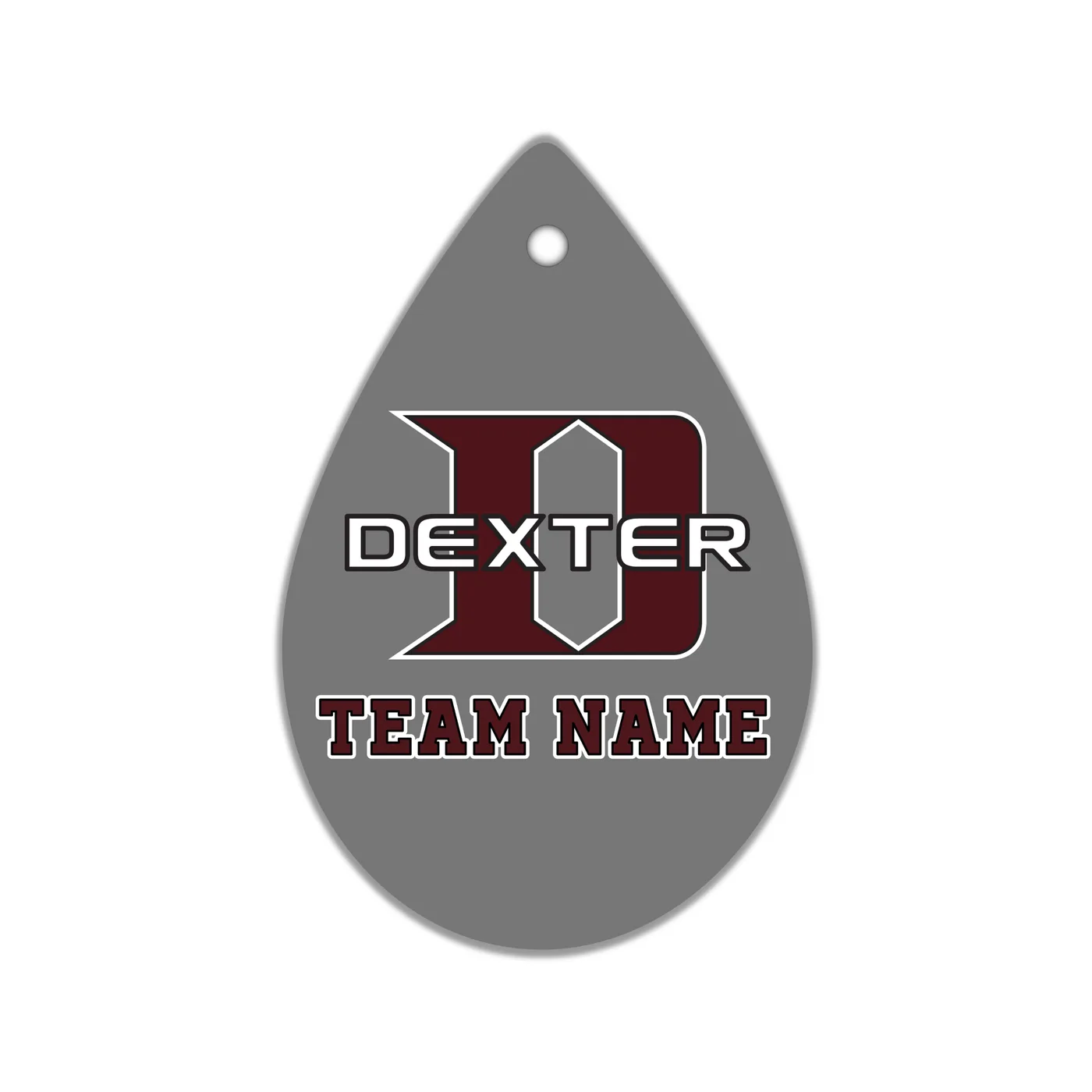 Dexter D Teardrop Earrings, Grey with Maroon Logo, Team Name