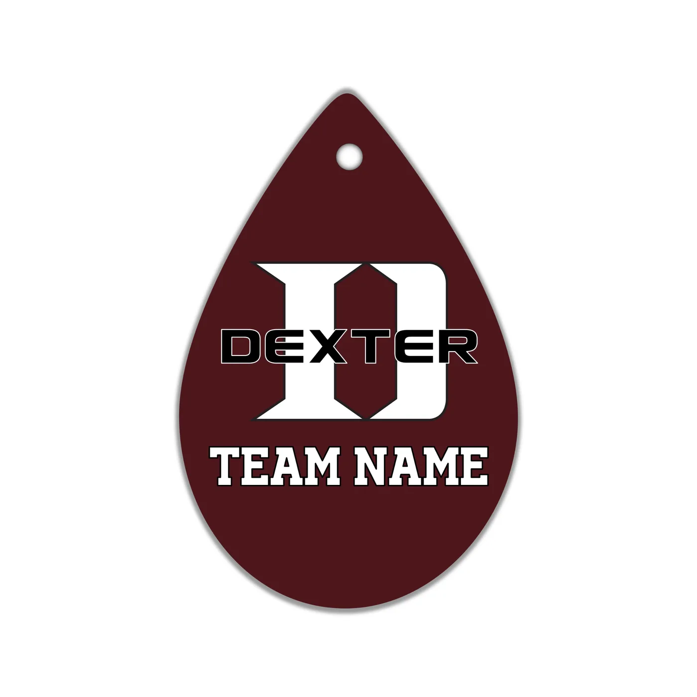Dexter D Teardrop Earrings, Maroon with White Logo, Team Name