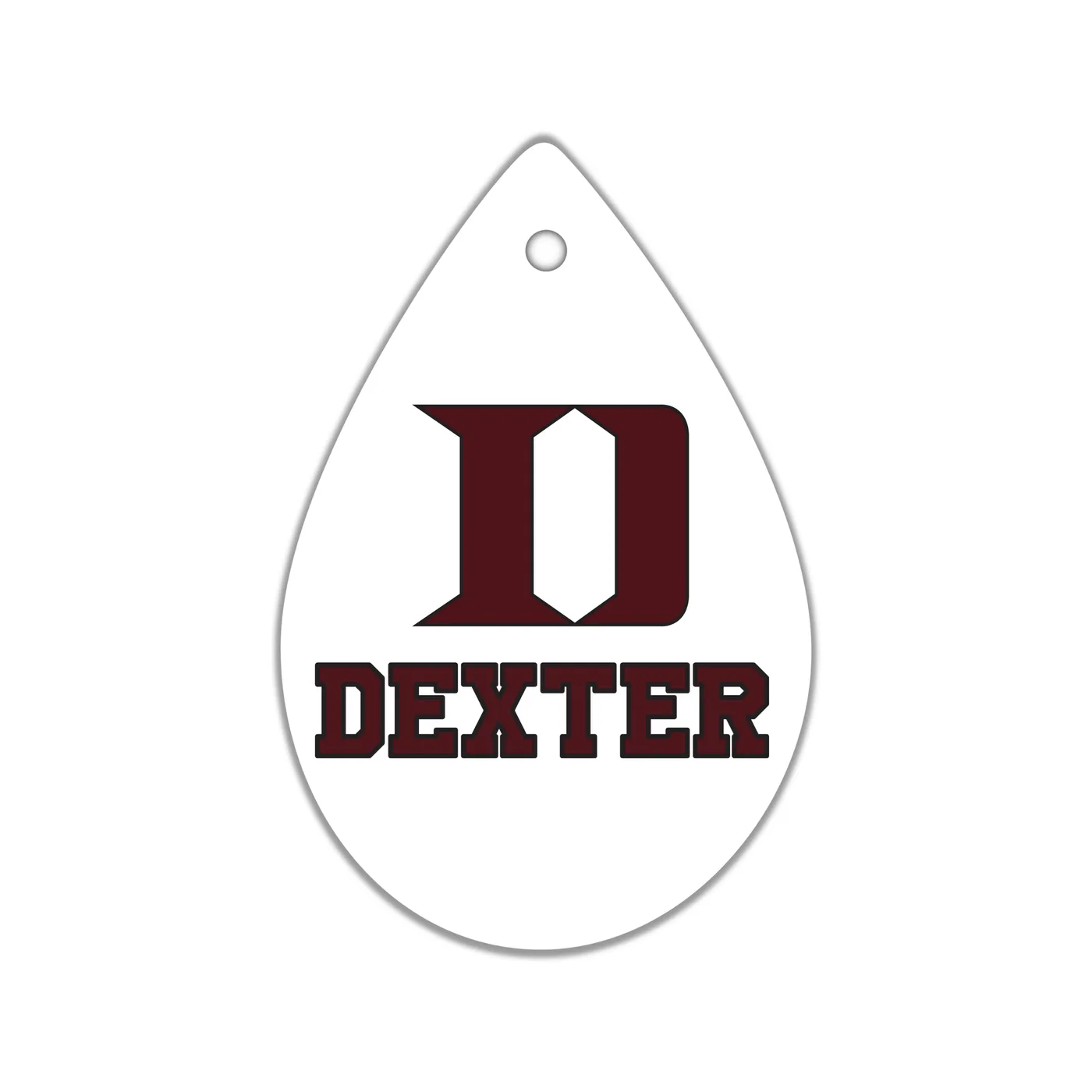 Dexter D Teardrop Earrings, White with Maroon Logo