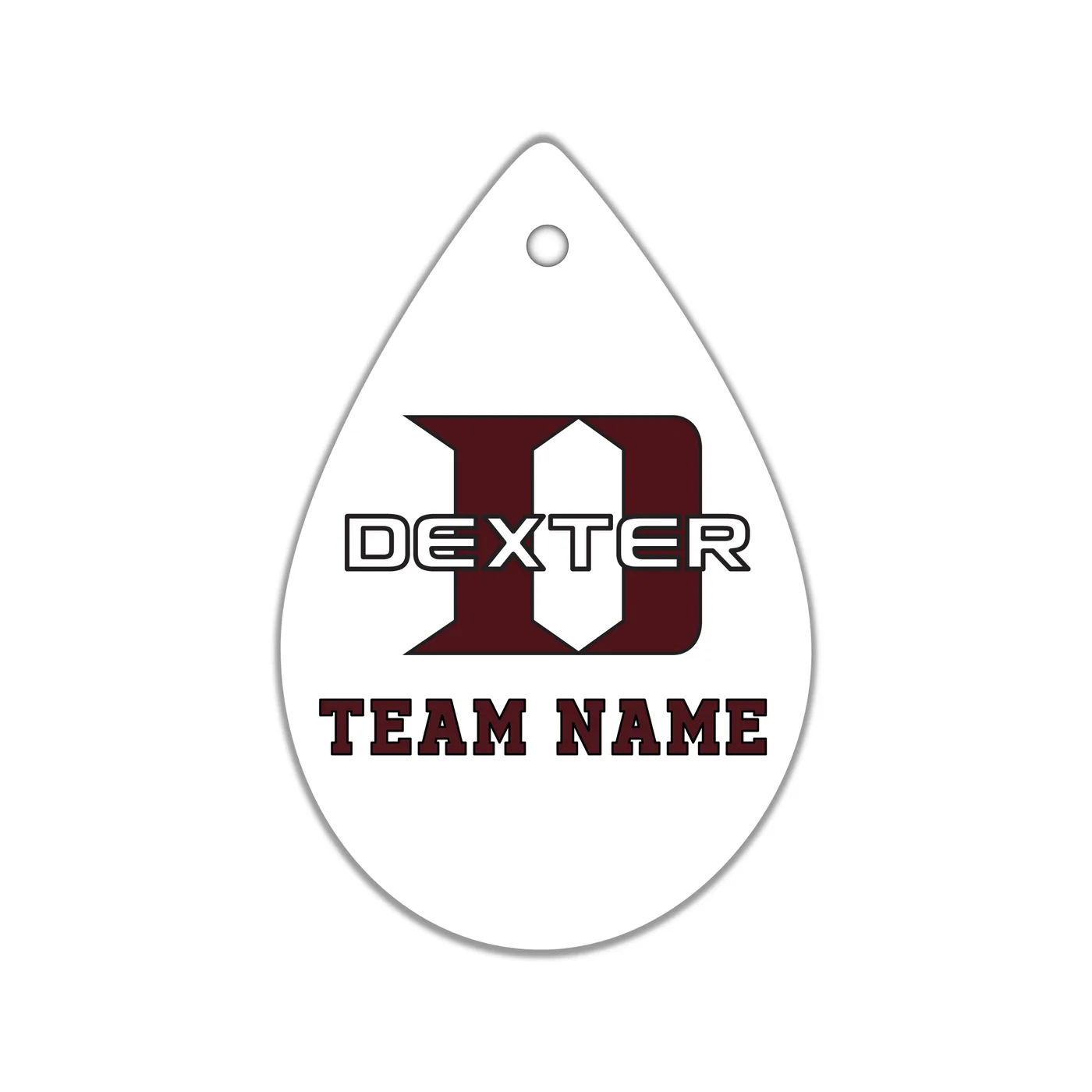 Dexter D Teardrop Earrings, White with Maroon Logo, Team Name