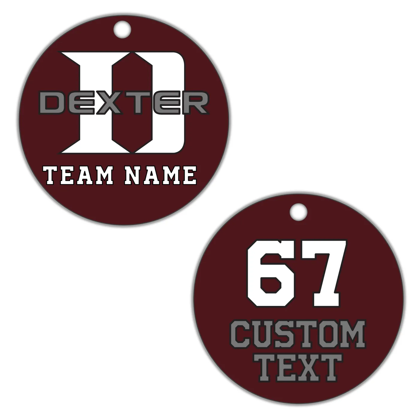 Dexter D Keychain, Maroon with Sport Number