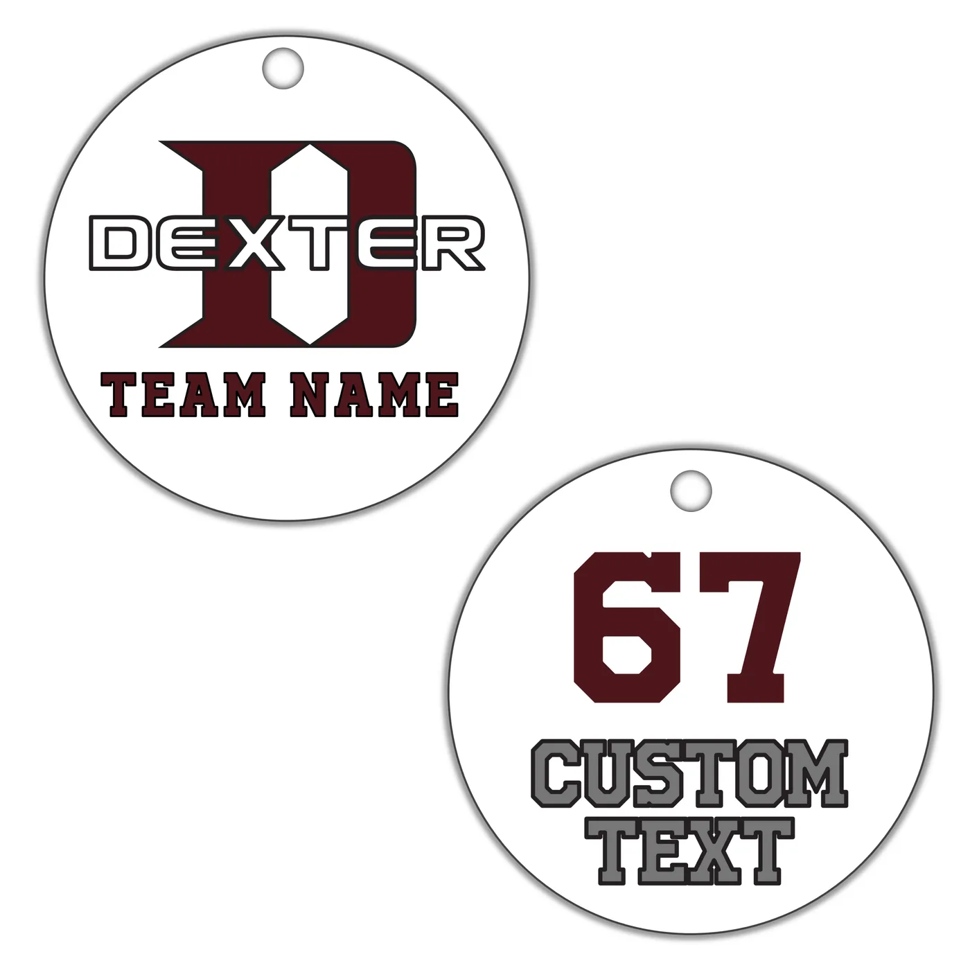 Dexter D Keychain, White with Sport Number