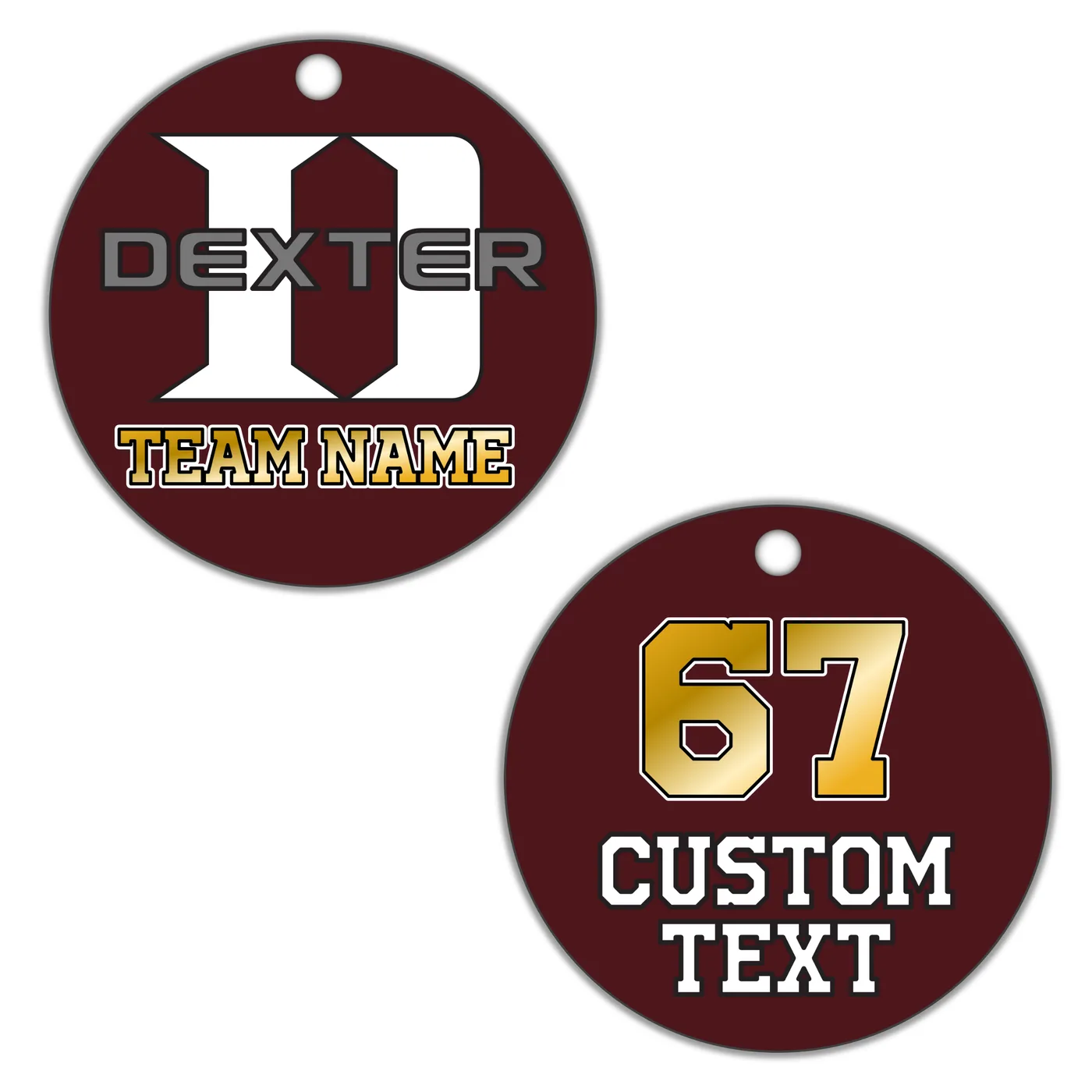 Dexter D Keychain, Maroon with Sport Number in Gold