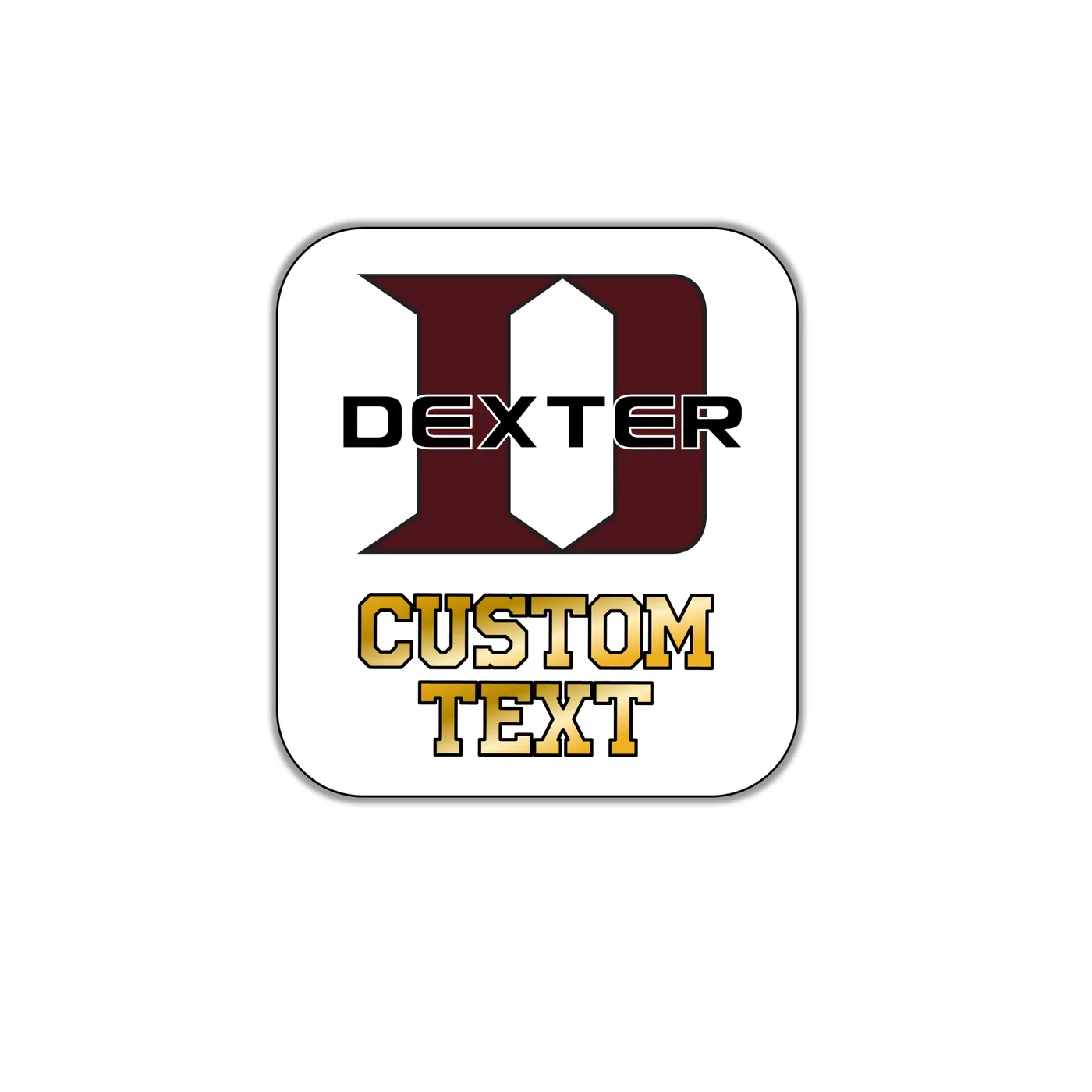 Waterproof Sticker, White with Dexter D & Custom Text