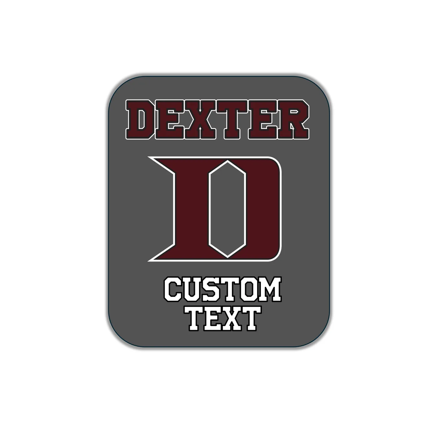 Waterproof Sticker, Grey with Dexter D & Custom Text