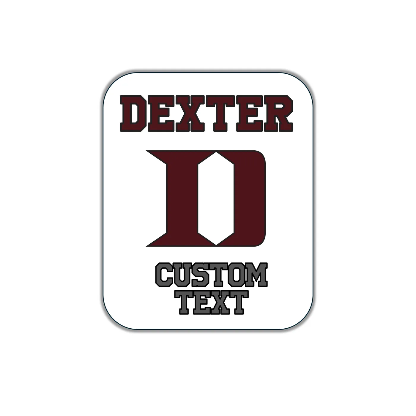 Waterproof Sticker, White with Dexter D & Custom Text
