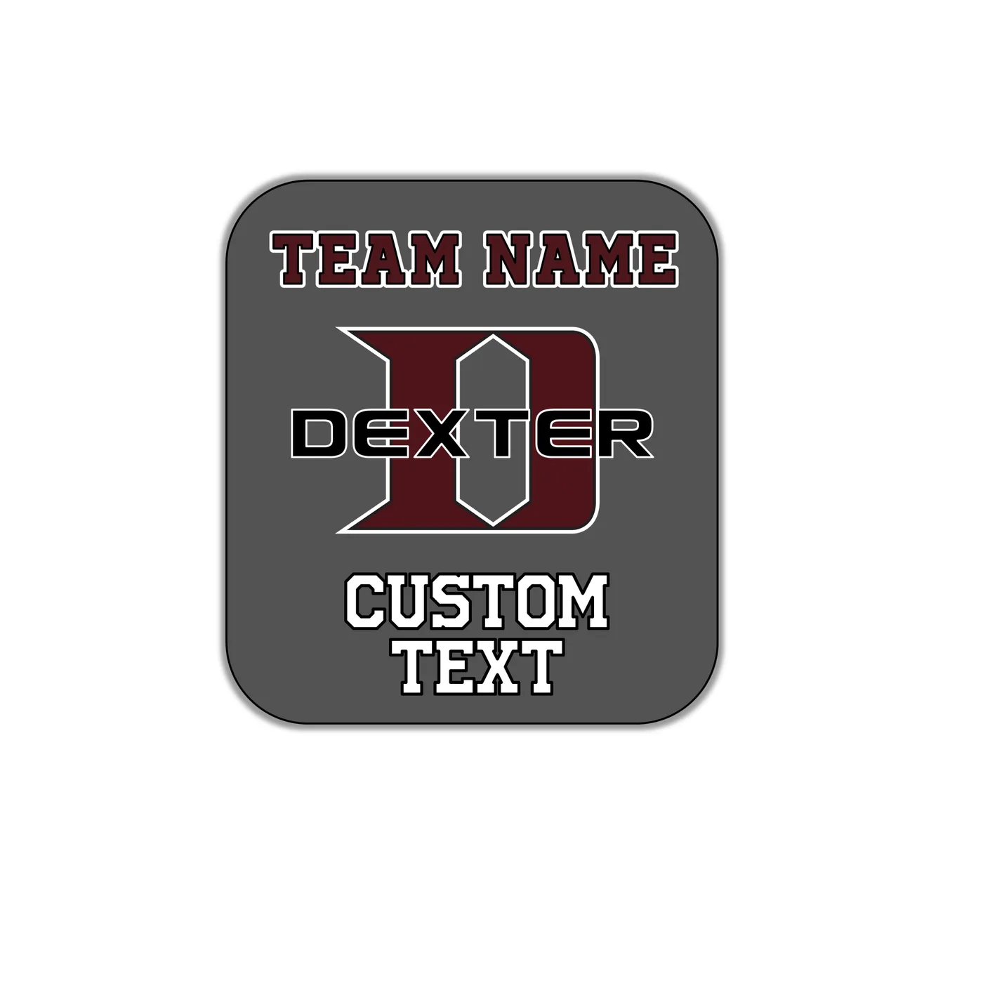 Waterproof Sticker, Grey with Dexter D, Custom Text & Team Name