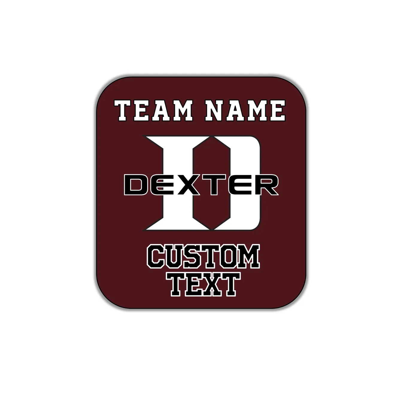 Waterproof Sticker, Maroon with Dexter D, Custom Text & Team Name