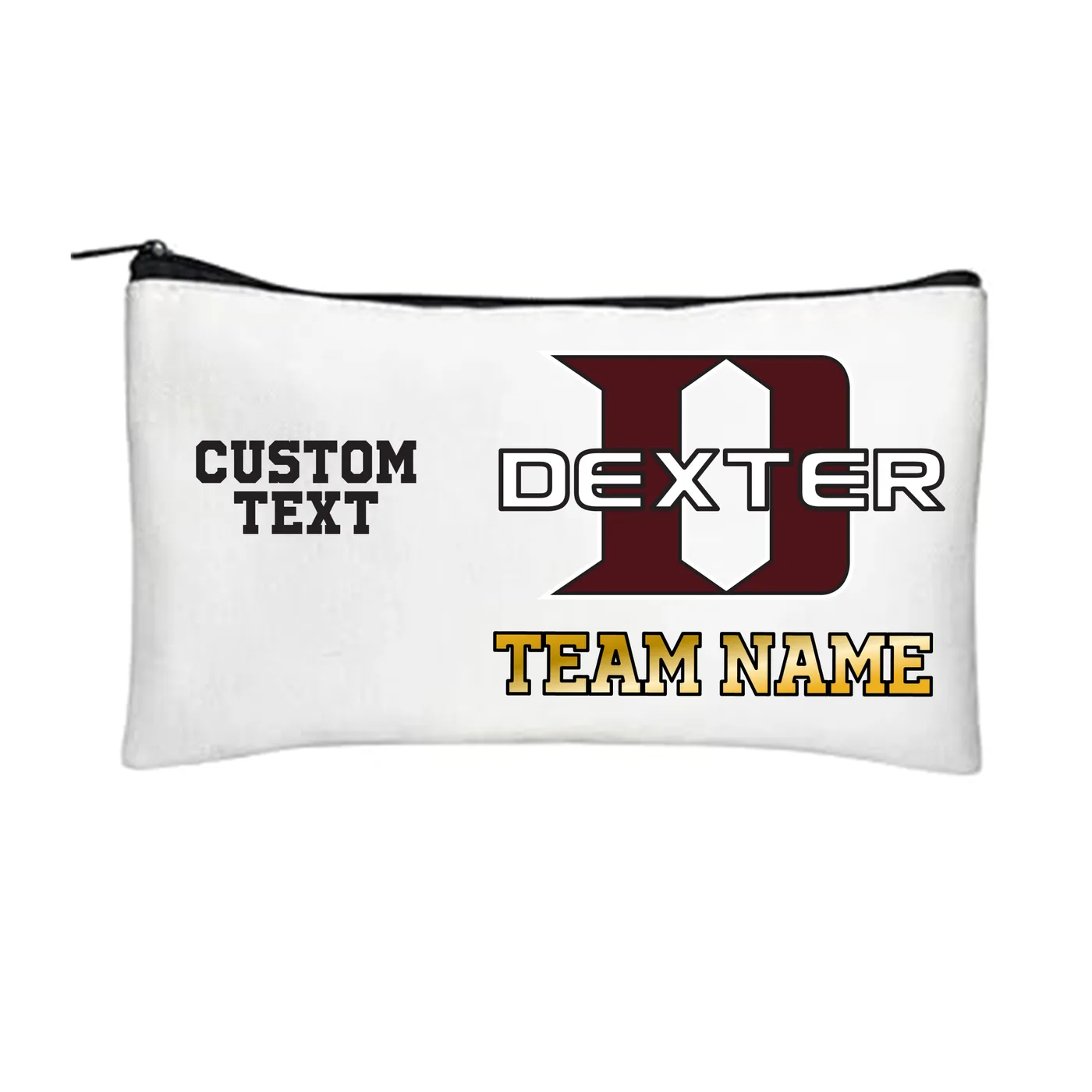 Zip Pouch, Dexter "D", Custom Text, Team Name in Gold